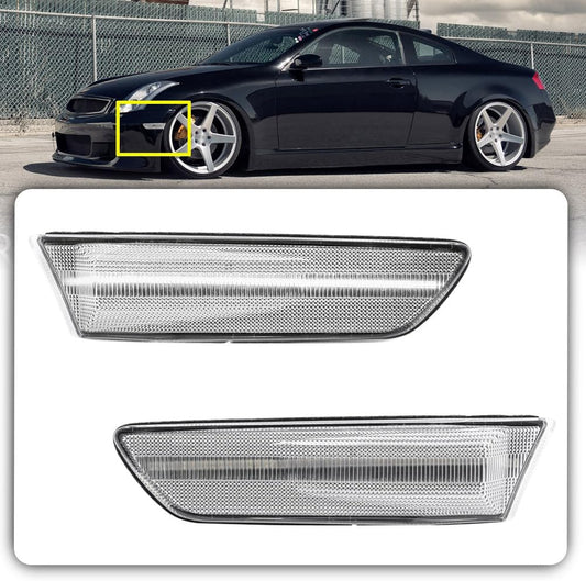 G35 LED Side Marker Light for 2003 2004 2005 2006 2007 Infiniti G35 Coupe Skyline V35 Clear Lens Xenon White LED Front Bumper Turn Signals Indicator Light Kit OEM 26180AM800 IN2551109