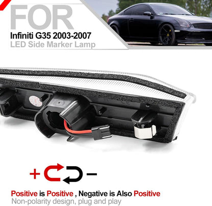 G35 LED Side Marker Light for 2003 2004 2005 2006 2007 Infiniti G35 Coupe Skyline V35 Clear Lens Xenon White LED Front Bumper Turn Signals Indicator Light Kit OEM 26180AM800 IN2551109