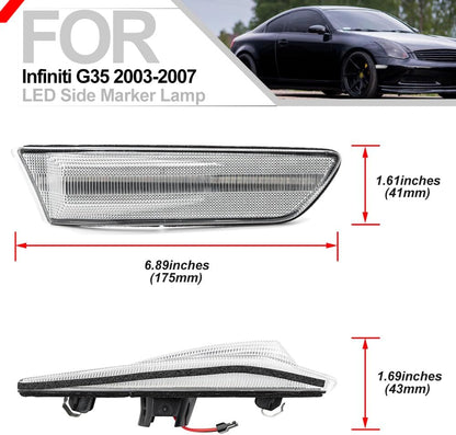 G35 LED Side Marker Light for 2003 2004 2005 2006 2007 Infiniti G35 Coupe Skyline V35 Clear Lens Xenon White LED Front Bumper Turn Signals Indicator Light Kit OEM 26180AM800 IN2551109