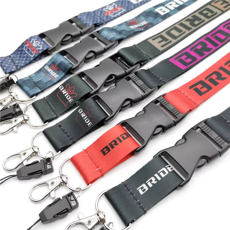 JDM Style Cars BRIDE Cellphone Lanyard JDM Racing Car Keychain Exhibitor Pass Work ID Holder Mobile Neck Strap Quick Release