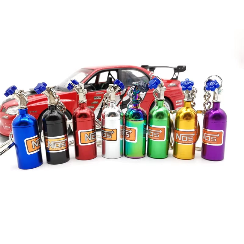 7 Colors Creative NOS Bottle Keychain Aluminum Alloy Nitrogen Bottle Keyrings Auto Metal Key Pendant Car Interior Accessories