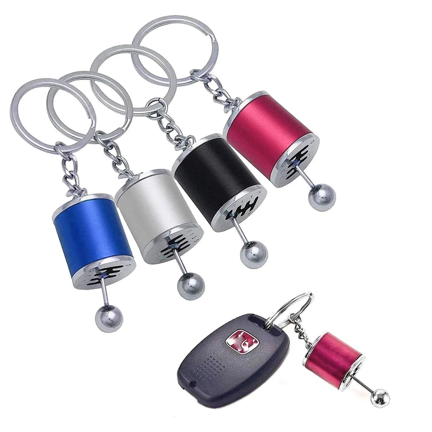 Metal Gear Shift Knob Stick Box Shifter 6-Speed Keychain Fob Ring for All Keys-Red