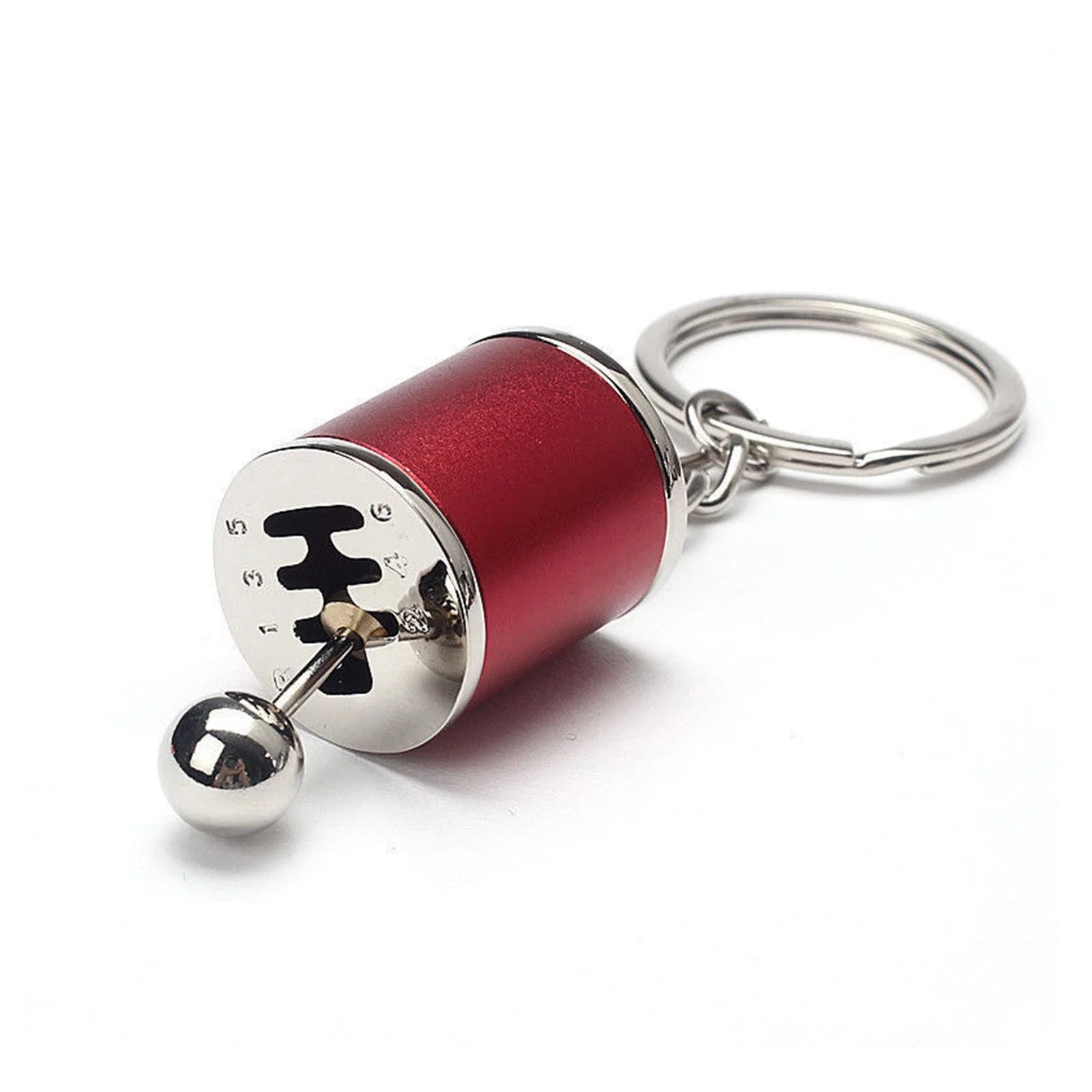 Metal Gear Shift Knob Stick Box Shifter 6-Speed Keychain Fob Ring for All Keys-Red