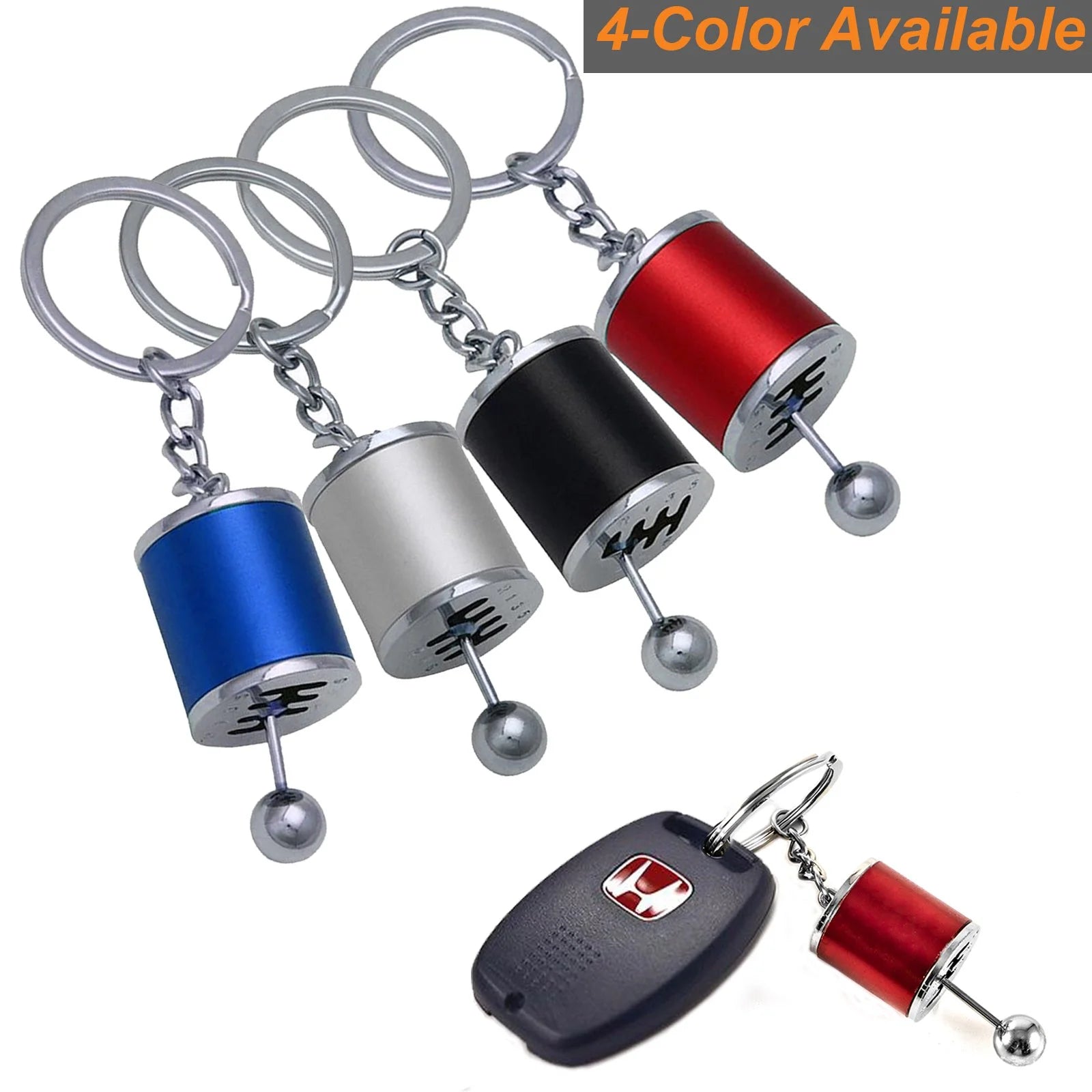 Metal Gear Shift Knob Stick Box Shifter 6-Speed Keychain Fob Ring for All Keys-Red