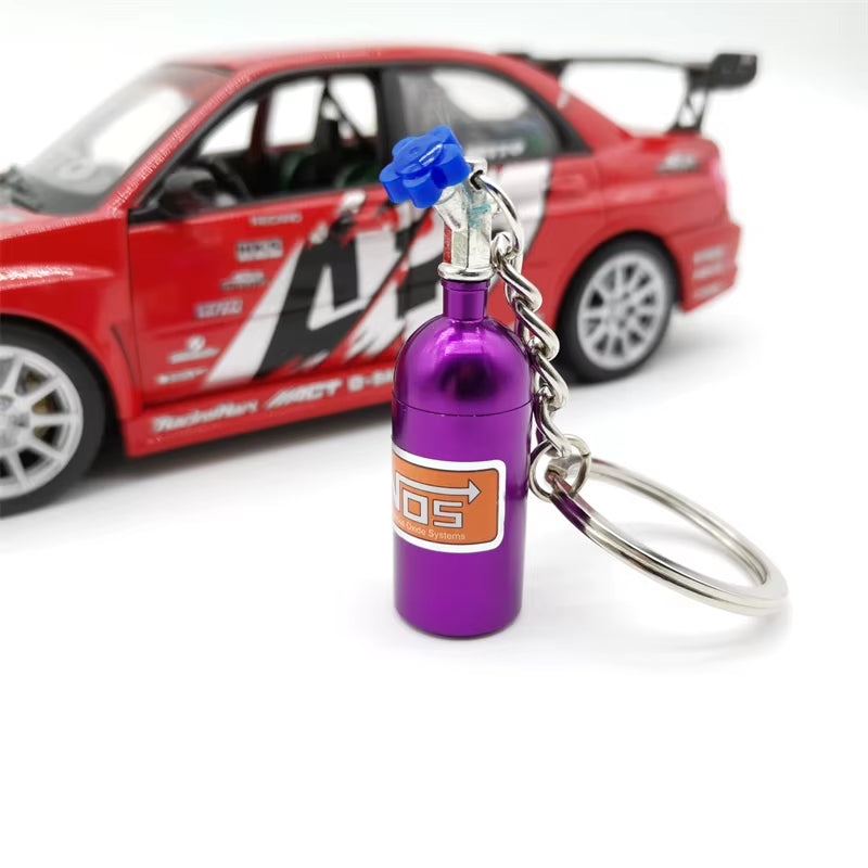 7 Colors Creative NOS Bottle Keychain Aluminum Alloy Nitrogen Bottle Keyrings Auto Metal Key Pendant Car Interior Accessories