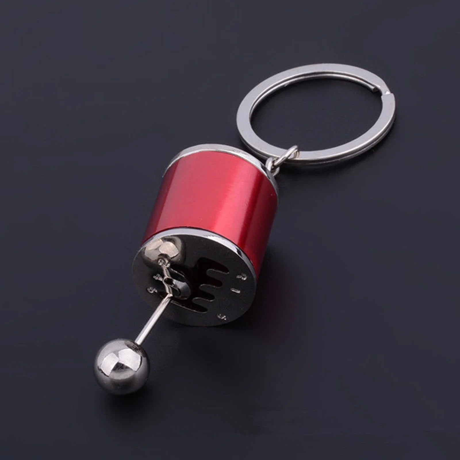 Metal Gear Shift Knob Stick Box Shifter 6-Speed Keychain Fob Ring for All Keys-Red